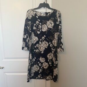 Charter Club Black Floral Long-Sleeve Shift Dress